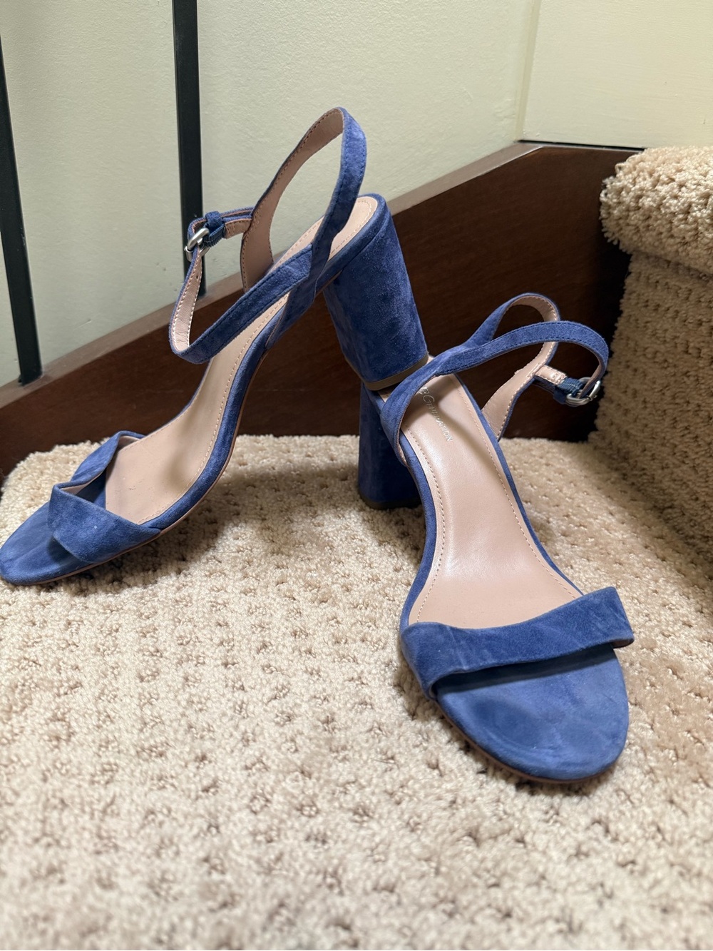 BCBGMaxAzria Blue Suede Becca Block Heel Sandals